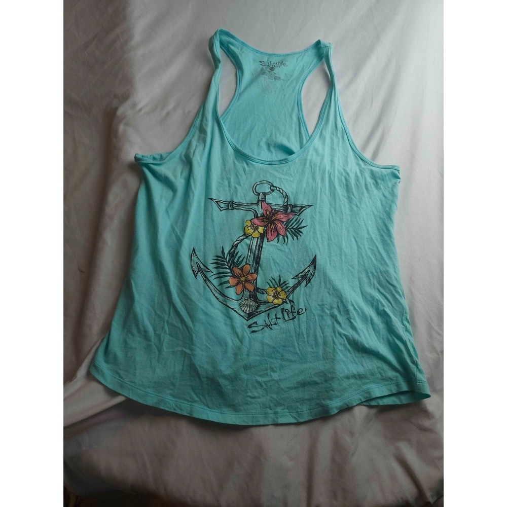 Salt Life Anchor Flower Top Womens XL Blue Graphic Nautical Coastal Beachwear